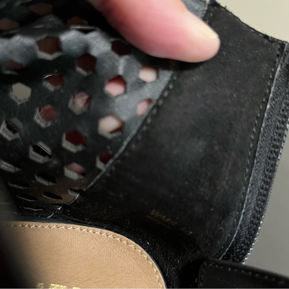 Report Ronda Perforated Peep Toe Ankle Boots | Black Faux Leather - Picture 10 of 12